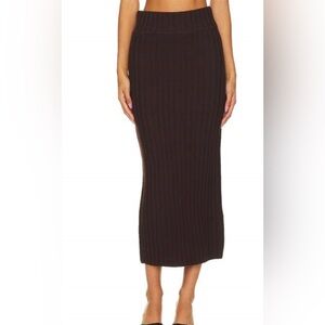 Misa Los Angeles Wool Brown Ribbed Midi Skirt